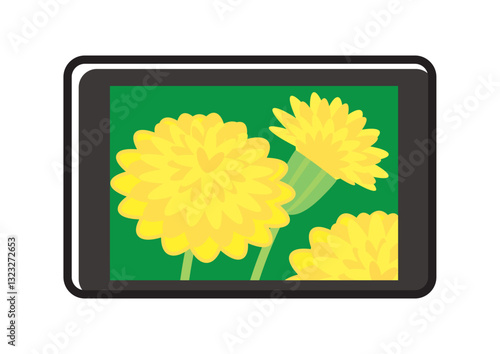 デフォルメされたタブレット端末（タンポポの接写）のベクターイラスト