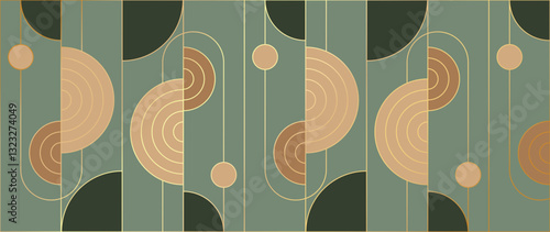 Abstract geometric pattern design background vector. Wallpaper design with circle, square, geometric shape and gold line . Modern illustration perfect for decor, cover, print, banner, interior.