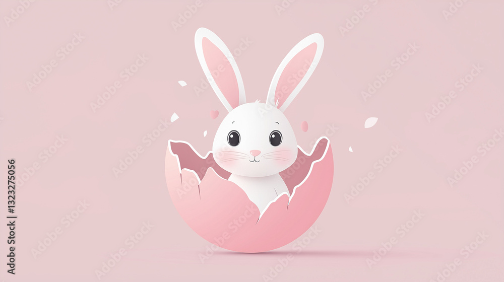 A flat vector of a cute bunny peeking out from a cracked Easter egg, featuring a playful pastel color palette, creating a fun and whimsical Easter design A flat vector of a cute bunny peeking out from a cracked Easter egg, featuring a playful pastel color palette, creating a fun and whimsical Easter design