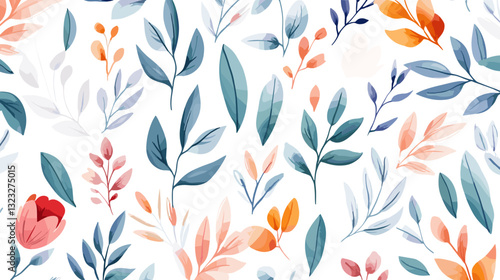Watercolor floral seamless pattern with leaves and soft colors