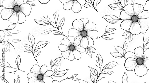 Wallpaper Mural Black and white floral pattern seamless botanical design Torontodigital.ca