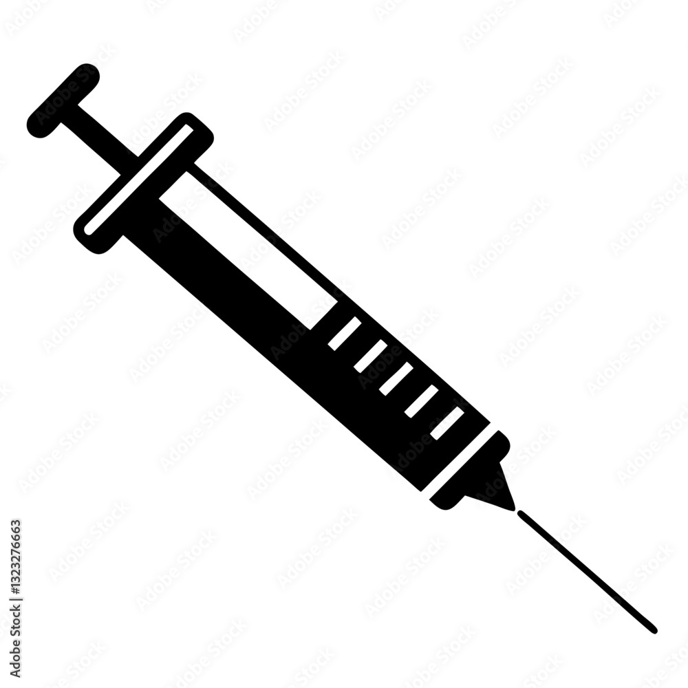 Medical syringe with needle for injection and vaccination