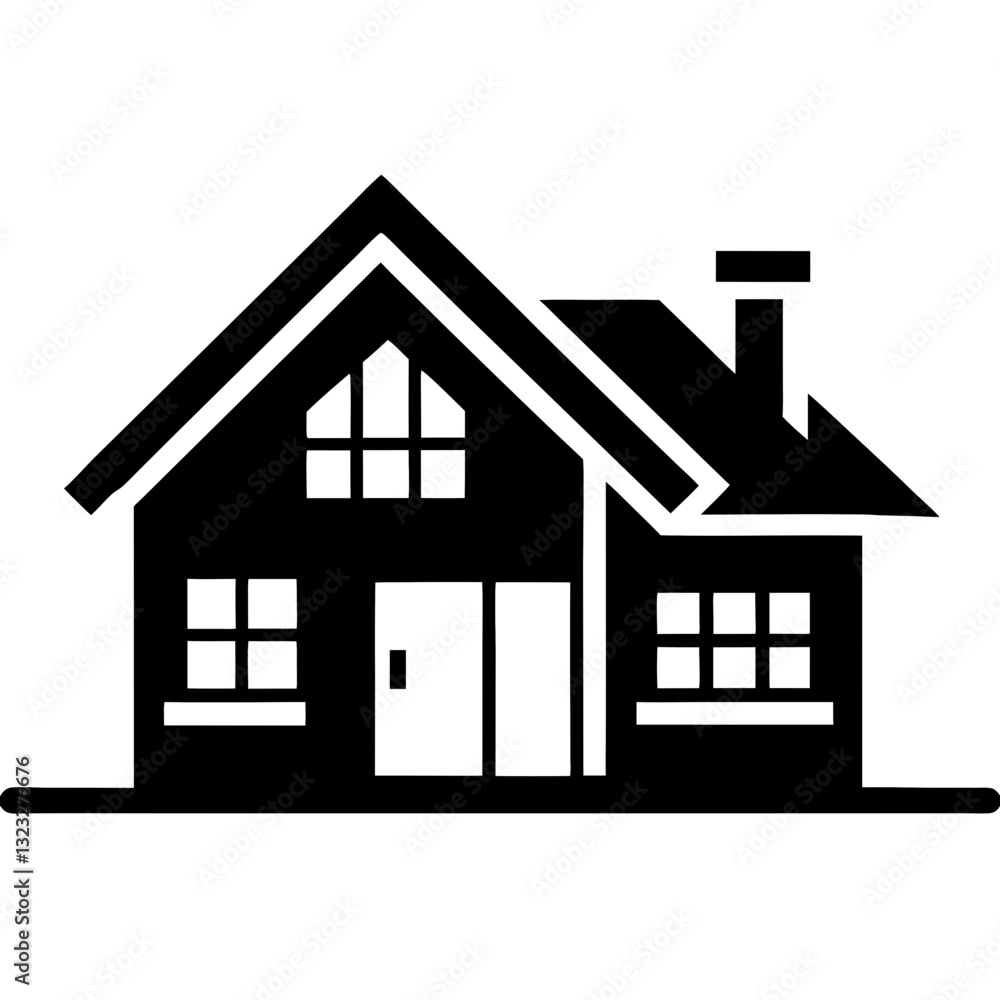 Black and white illustration of a house silhouette. Black and white illustration of a house silhouette.