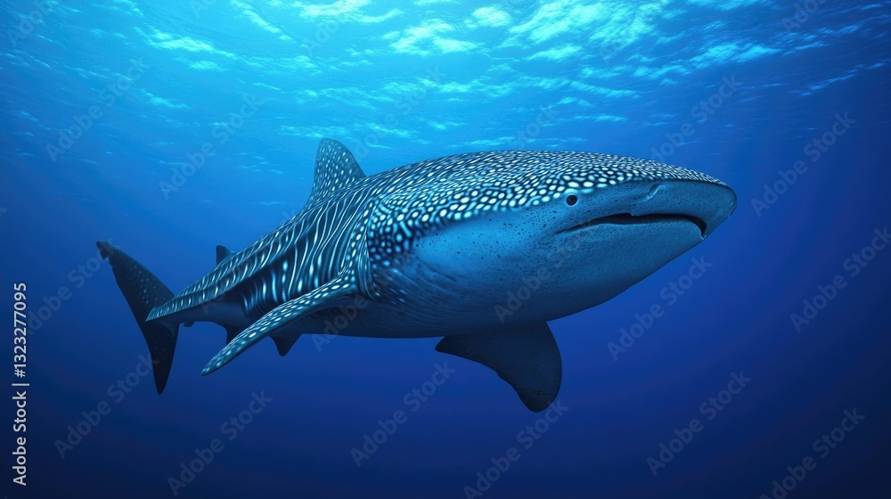 Fototapeta premium A large spotted shark swims serenely through the ocean water