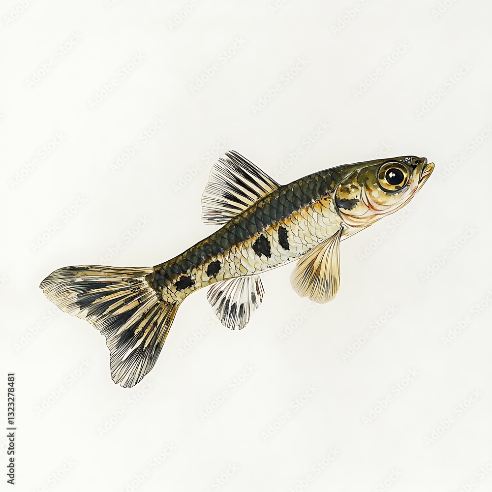 Fototapeta premium Detailed Illustration of a Freshwater Fish, Ideal for Aquatic Life Publications.