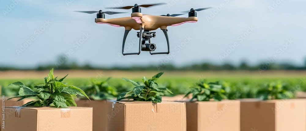 Drone powered smart delivery system over agricultural landscape improving precision logistics and optimizing AI driven sustainable transportation for seamless supply chain management