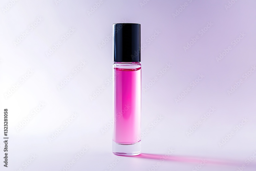 Pink Perfume Bottle Mockup Elegant Rollerball Fragrance Design on Purple Background Pink Perfume Bottle Mockup Elegant Rollerball Fragrance Design on Purple Background