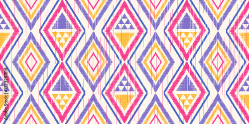 Ethnic ikat seamless pattern.beautiful pattern. floral embroidery, bohemian style, abstract flower art print. ethnic ikat abstract art. seamless fabric. ikat design for fabric, wallpaper, clothing.	