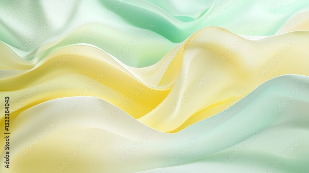 Fototapeta premium Abstract pastel waves in soft yellow and mint hues.