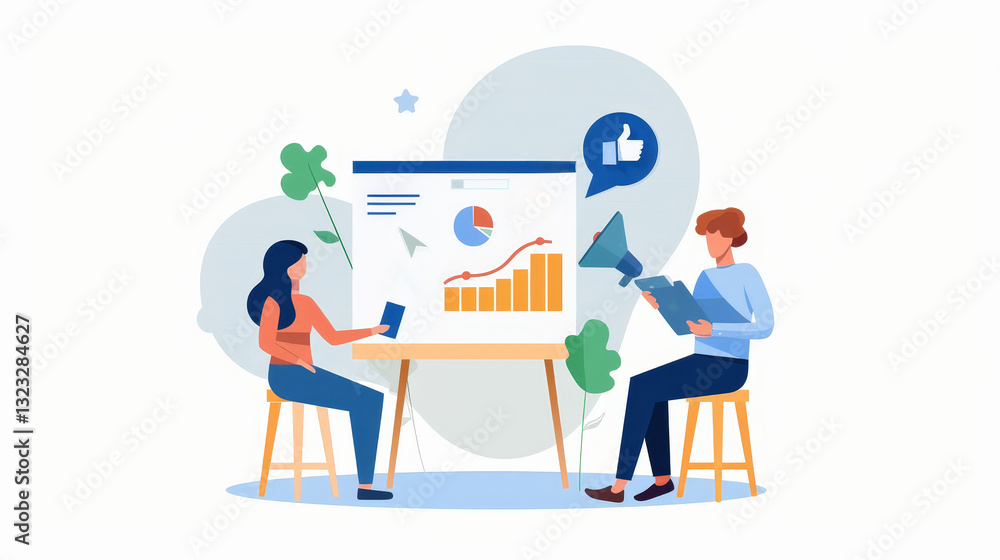 Two Professionals Analyzing Business Data with Charts and Graphs in Office Two Professionals Analyzing Business Data with Charts and Graphs in Office