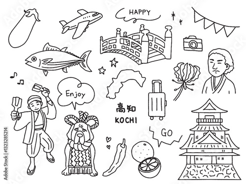高知の手描きイラストセット