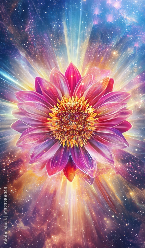 Obraz premium Beautiful oracle cards for production design. Vibrant lotus flower with cosmic background.