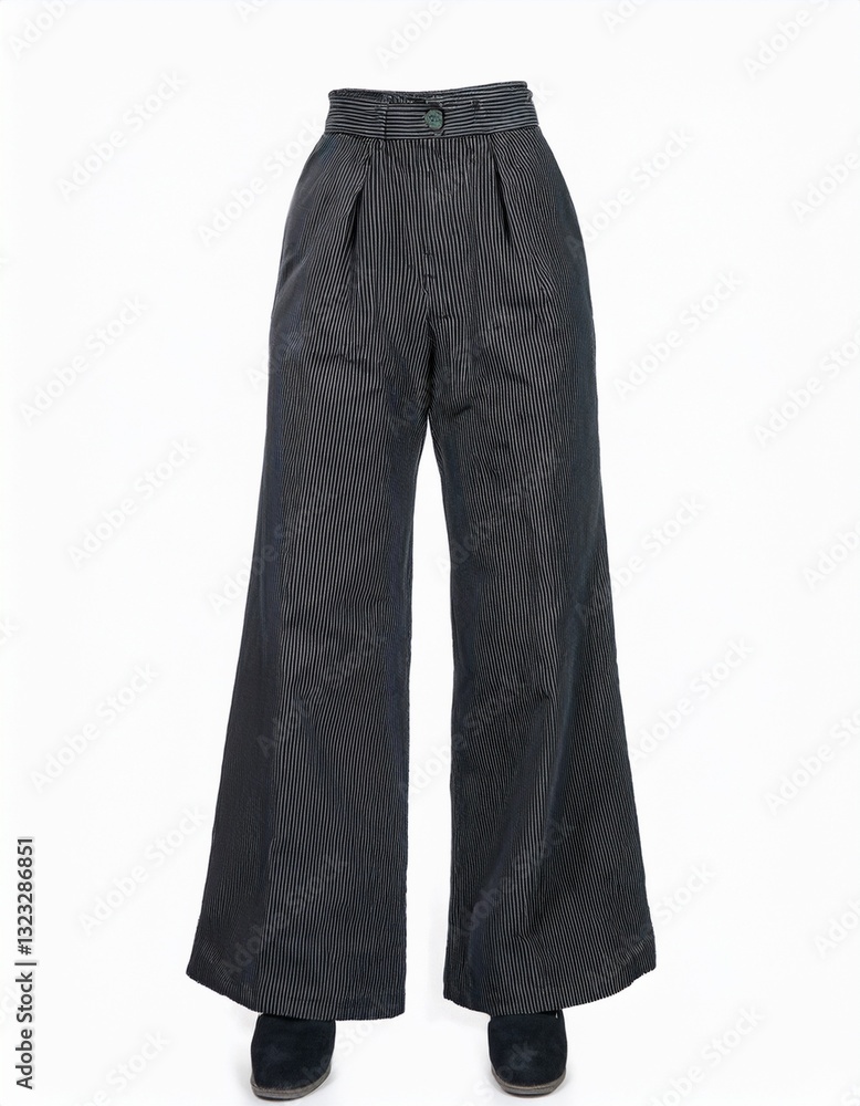 Wide-leg pinstripe pants in dark gray. A timeless and stylish piece for any modern wardrobe. Wide-leg pinstripe pants in dark gray. A timeless and stylish piece for any modern wardrobe.