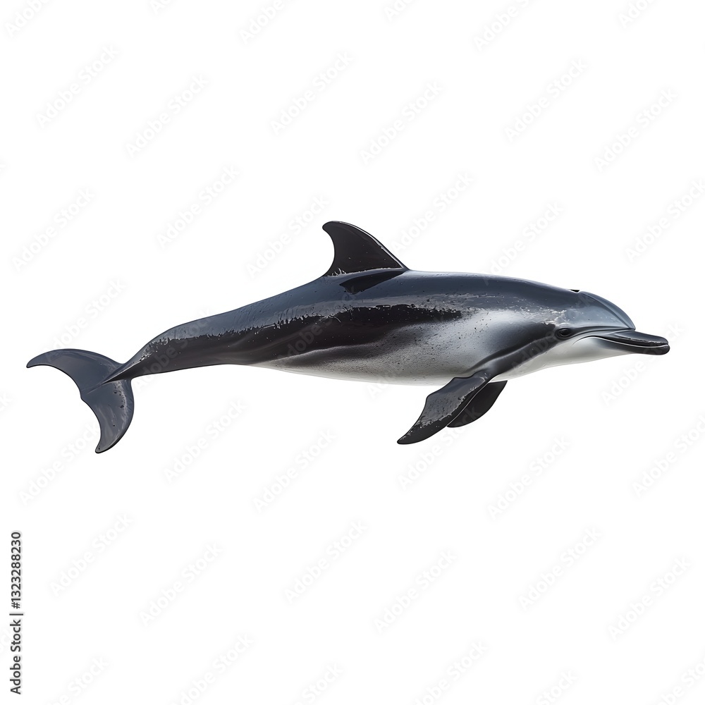 Fototapeta premium Majestic ganges dolphin swimming gracefully beneath the surface against a pure white background for stunning focus