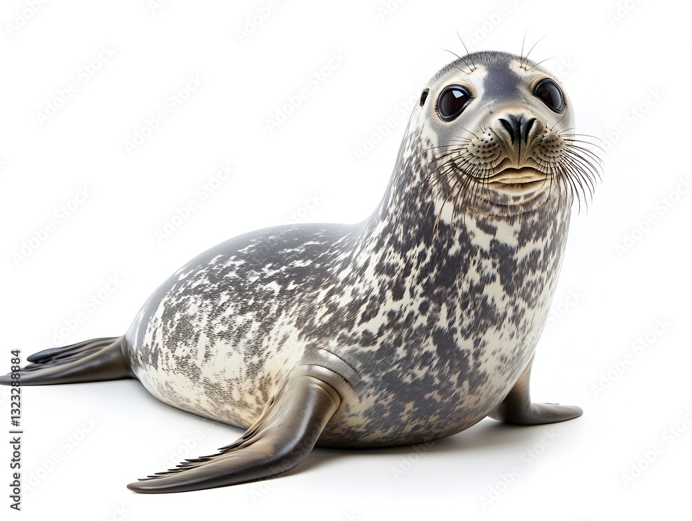 Fototapeta premium Harbor seal isolated on a pure white background showcasing its unique features and gentle expression in detail