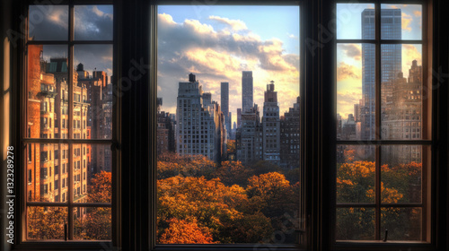 City skyline view from window scenery landscape interior inspiration backdrop wallpaper background