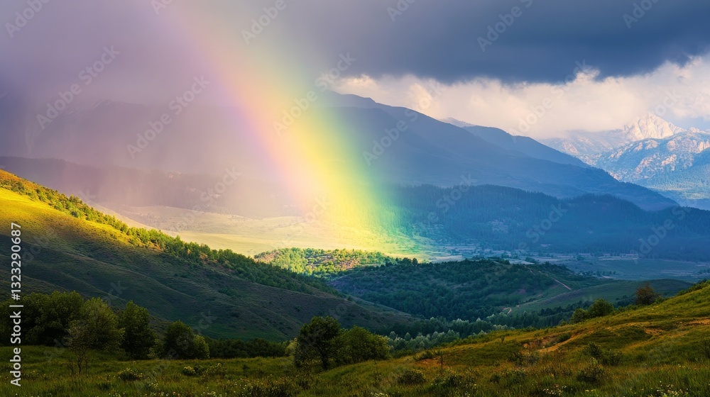 Obraz premium Rainbow Over Majestic Mountains