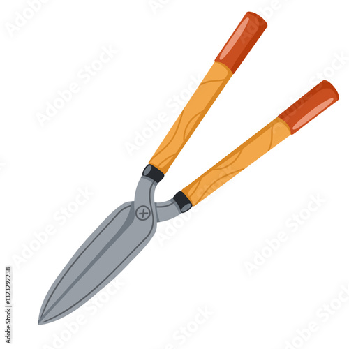 Garden scissors vector illustrations isolated on white background. Pruning shears, garden hand pruners, pruning closed scissors, garden scissors with wooden handle print for stickers, icons, web