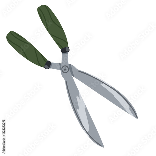 Garden scissors vector illustrations isolated on white background. Pruning shears, garden hand pruners, pruning opened scissors, garden scissors with wooden handle print for stickers, icons, web
