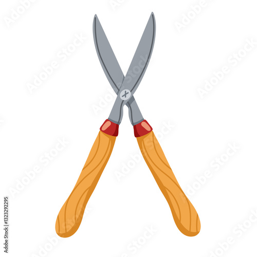 Garden scissors vector illustrations isolated on white background. Pruning shears, garden hand pruners, pruning opened scissors, garden scissors with wooden handle print for stickers, icons, web