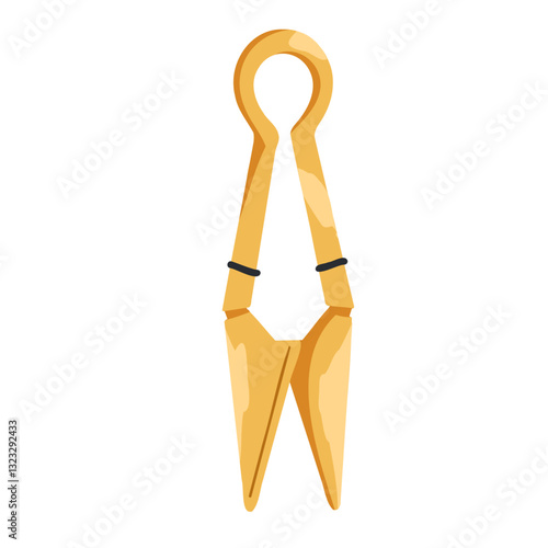 Garden vintage gold scissors vector illustration isolated on white background. Pruning shears, garden hand pruners hand drawn print for stickers, icons, web