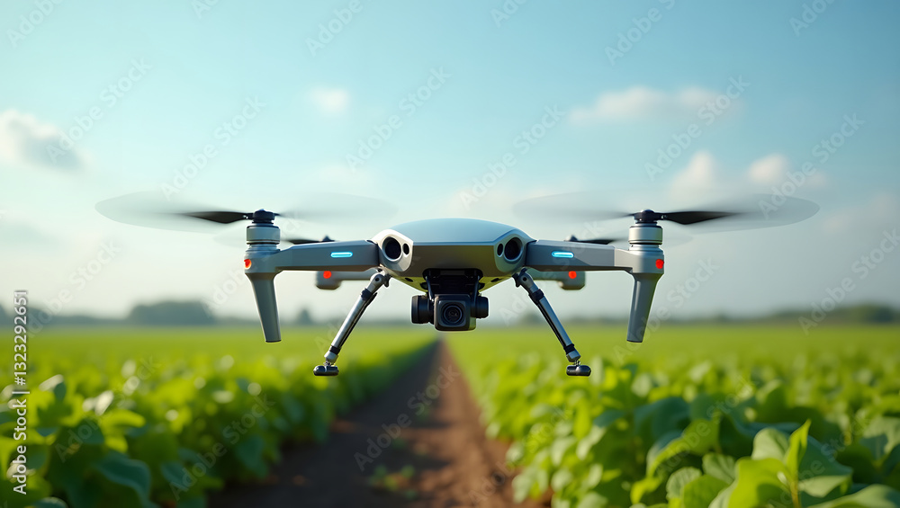Autonomous Robotic Drone A drone flies over an agricultural field, demonstrating the latest innovations in smart agricultural automation and precision agriculture. The fusion of technology and nature. Autonomous Robotic Drone A drone flies over an agricultural field, demonstrating the latest innovations in smart agricultural automation and precision agriculture. The fusion of technology and nature.