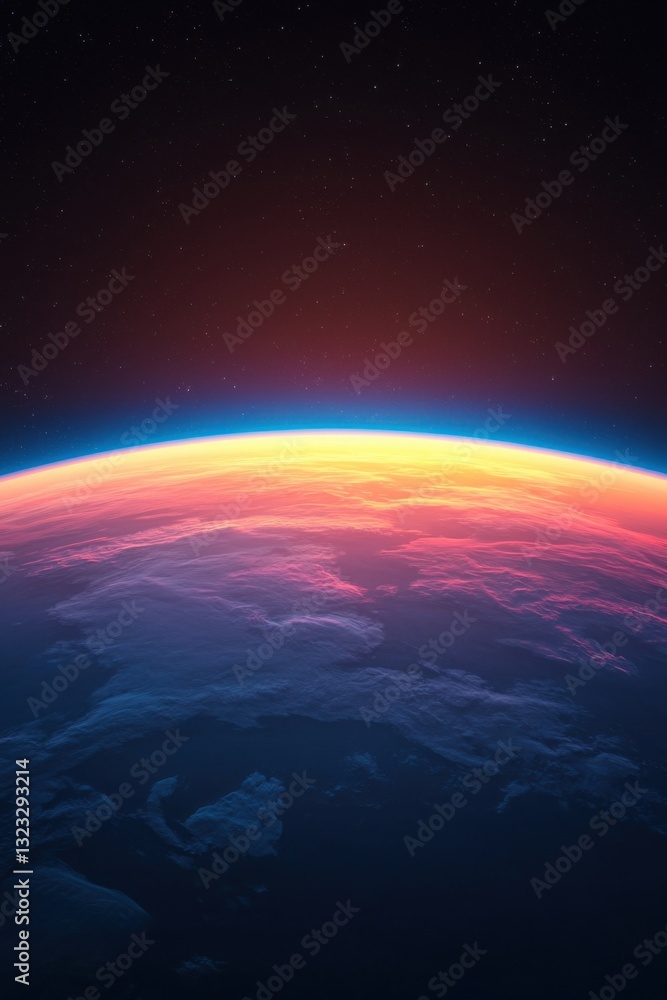 Obraz premium Celestial event over earth space view digital art cosmic environment wide angle stunning planetary perspective