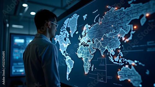 Cyber security expert analyzing global data high resolution photo
