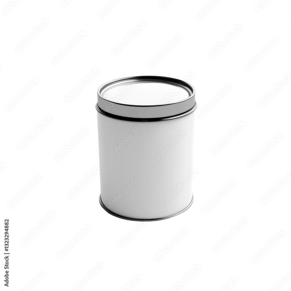 Blank White Cylindrical Tin Can with Silver Lid - Mockup for Branding and Design Blank White Cylindrical Tin Can with Silver Lid - Mockup for Branding and Design