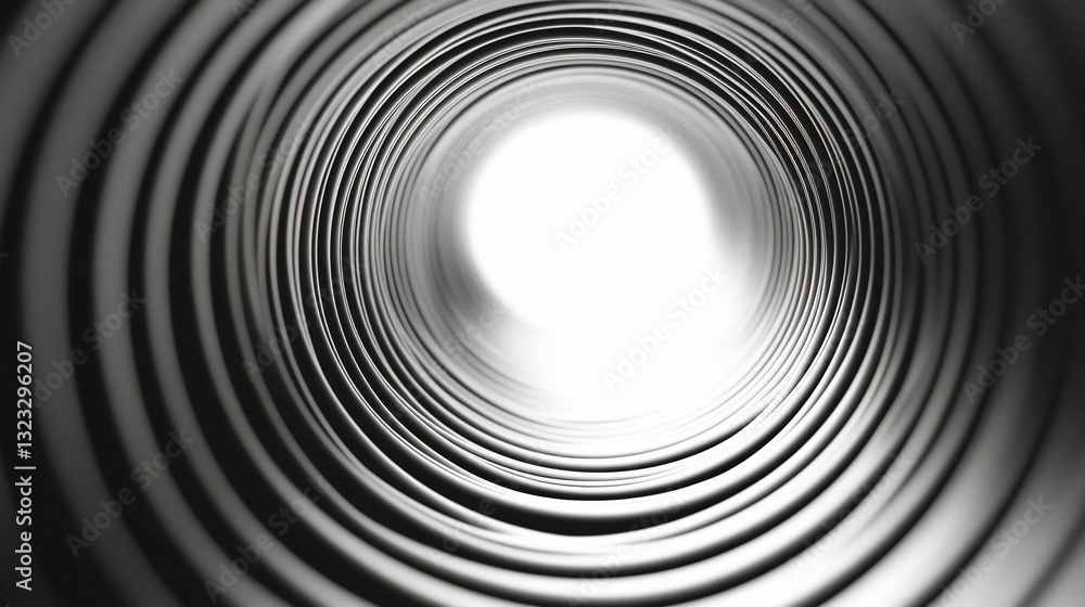 Obraz premium Abstract black and white tunnel design with concentric circles leading to a bright center.