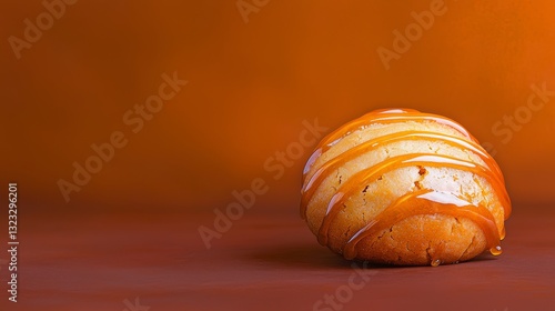 Wallpaper Mural Pumpkin spice cookie with a smooth maple cream glaze, dripping in warm golden streaks, against a deep autumn-inspired background. Torontodigital.ca