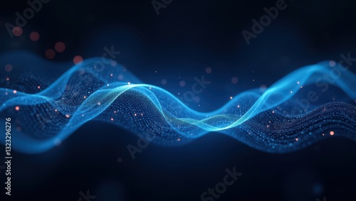 Wallpaper Mural Abstract cosmic waves of energy, illuminated in electric blue and cyan hues, flowing across a dark interstellar background. The intricate mesh of light trails and data streams moves fluidly, evoking a Torontodigital.ca