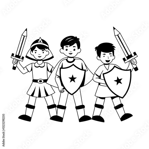 A glyph style illustration of kids costumes 
