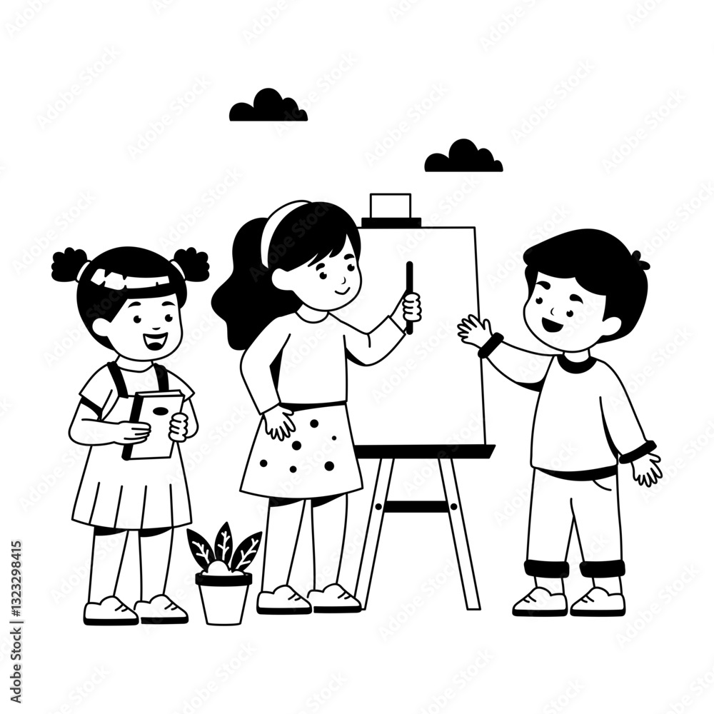 A glyph style illustration of kids whiteboard
A glyph style illustration of kids whiteboard