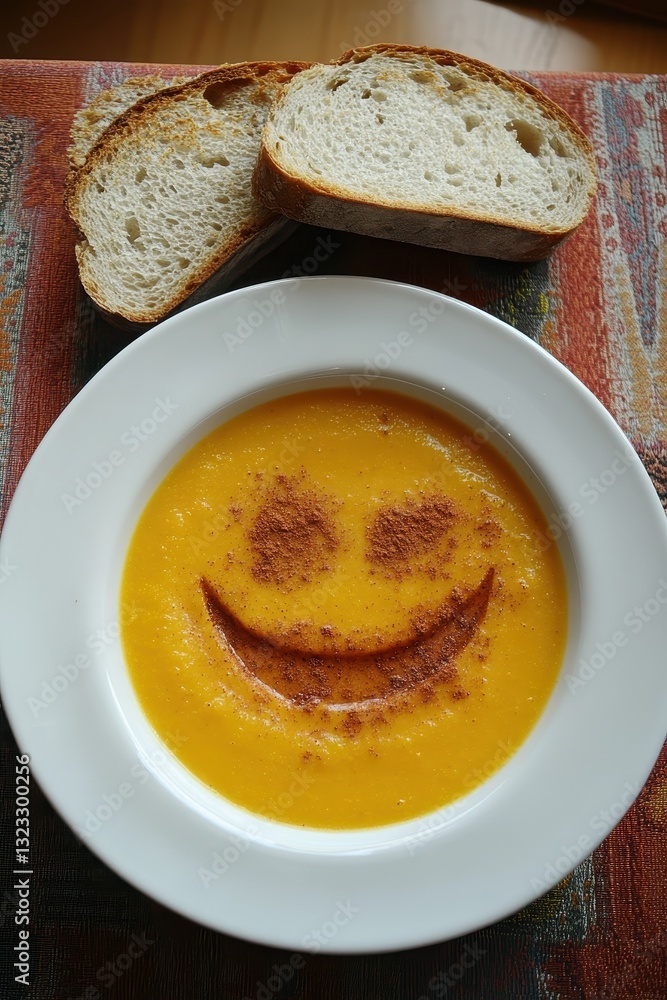 Cozy autumn table setting featuring a rich bowl of pumpkin soup, warm colors, and seasonal decor. Cozy autumn table setting featuring a rich bowl of pumpkin soup, warm colors, and seasonal decor.