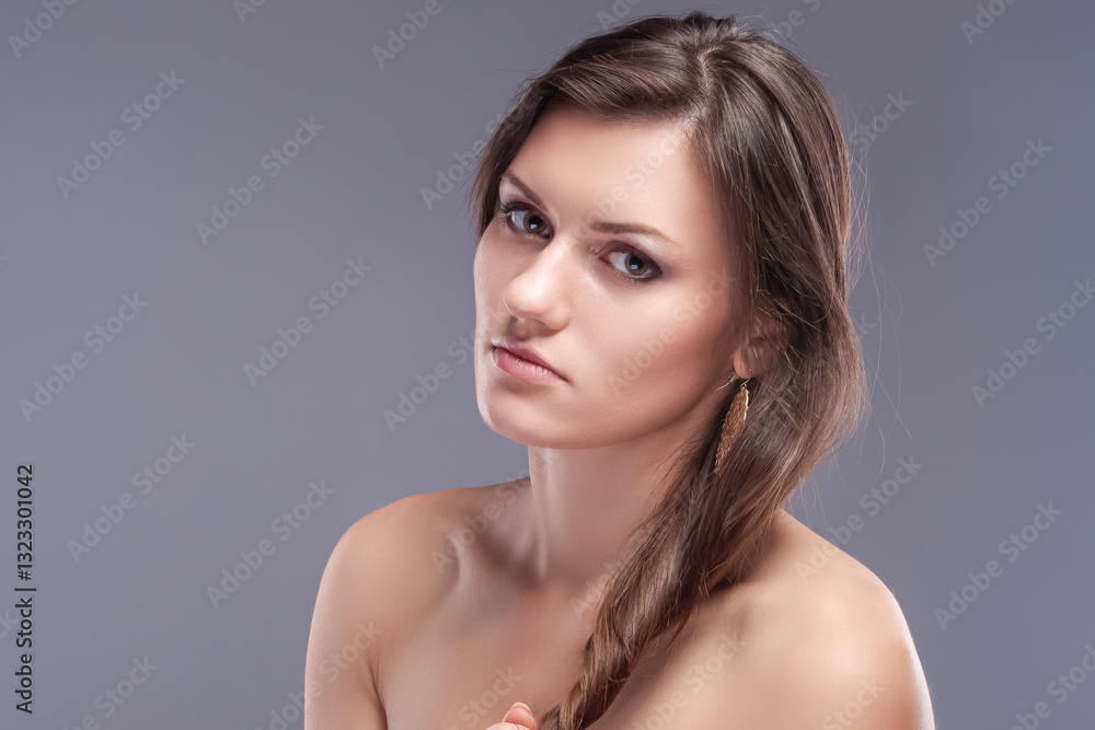 Natural Portrait of Long hear Healthy Smiling Woman With Healthy Beauty Silk Skin as Face Closeup Portrait For Cosmetics and Cosmetology. Natural Portrait of Long hear Healthy Smiling Woman With Healthy Beauty Silk Skin as Face Closeup Portrait For Cosmetics and Cosmetology.