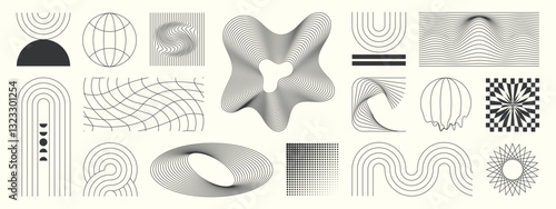 Abstract minimal element mid century vector set. Aesthetic contemporary stripe line art, geometric shape in monochrome. Art form design for wall art, decoration, wallpaper.
