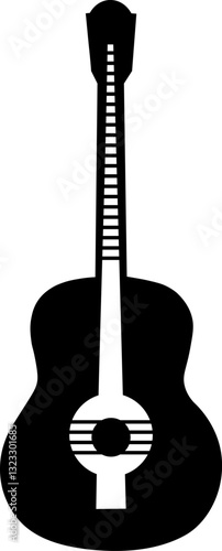 Simple Acoustic Guitar Silhouette Icon, A minimalist black and white silhouette of an acoustic guitar. Perfect for music-related designs and websites.