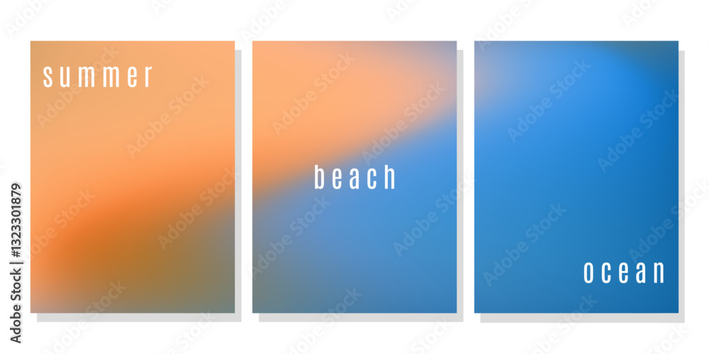 Obraz premium Summer poster background template. Soft gradient blue ocean and beach sand. For poster, advertisement, banner, invitation