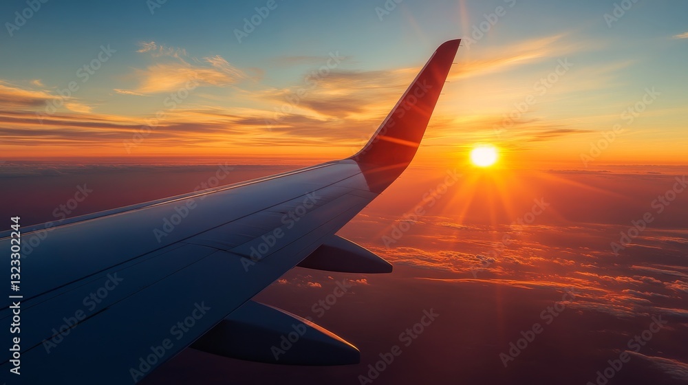Fototapeta premium Stunning Sunset View from Airplane Window