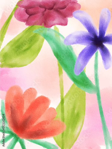 cute abstract watercolor illustration of colorful flowers and leaves background wallpaper
