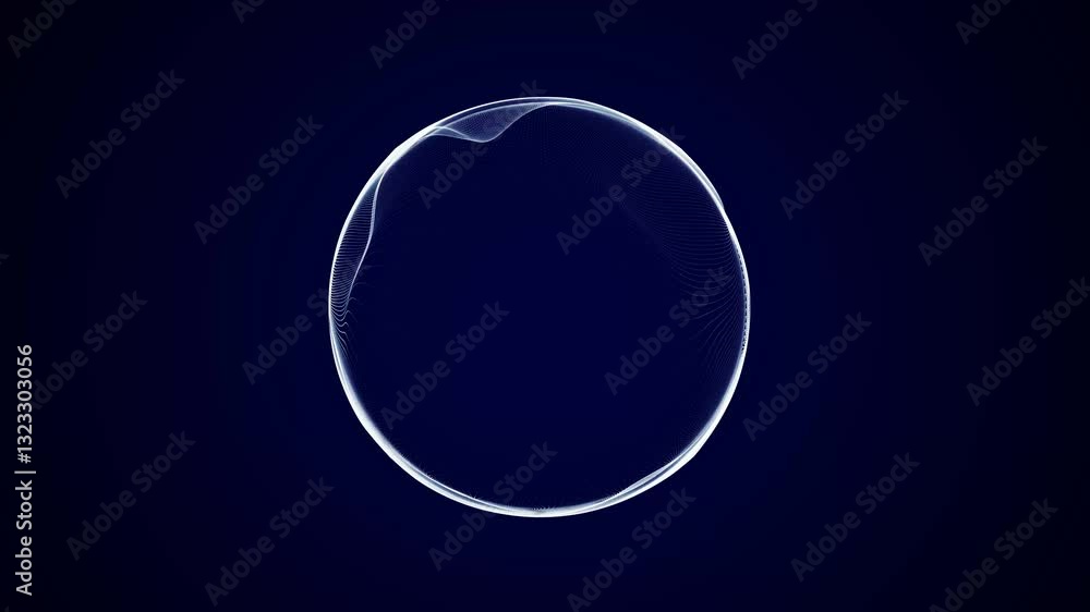 Spherical equalizer for music. Round sound wave of particles. Musical abstract blue background. 3D rendering.