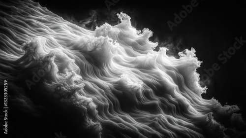 A mesmerizing abstract image showcasing swirling white waves on a dark background, creating a sense of fluidity and movement that captivates and intrigues the viewer's imagination.