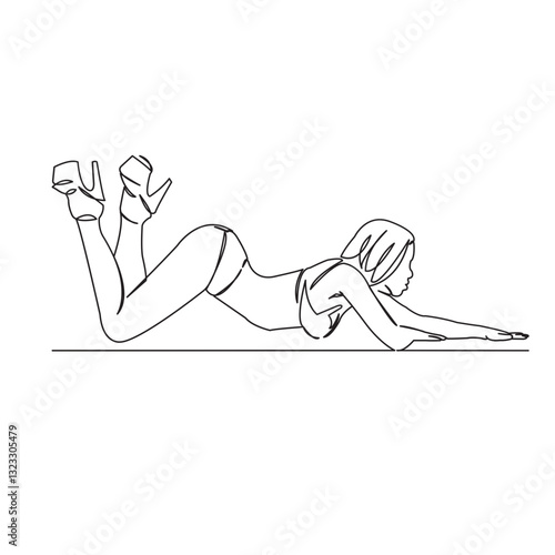 One continuous single drawing line art flat doodle beautiful, striptease, female, body, dance, beauty, girl, sexy, pole, strip. Isolated image hand draw contour on a white background
