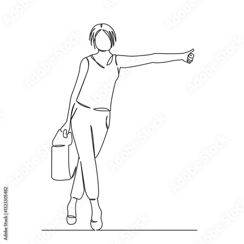 One continuous single drawing line art flat doodle trip, road, hitchhiking, tourist, travel, journey, tourism, freedom. Isolated image hand draw contour on a white background

