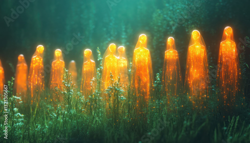 Spectral figures in glowing forest
