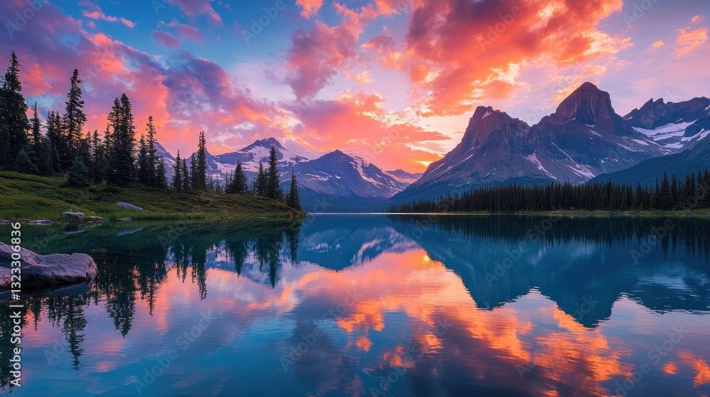 Radiant gradient lake reflecting the skya??s vivid hues
