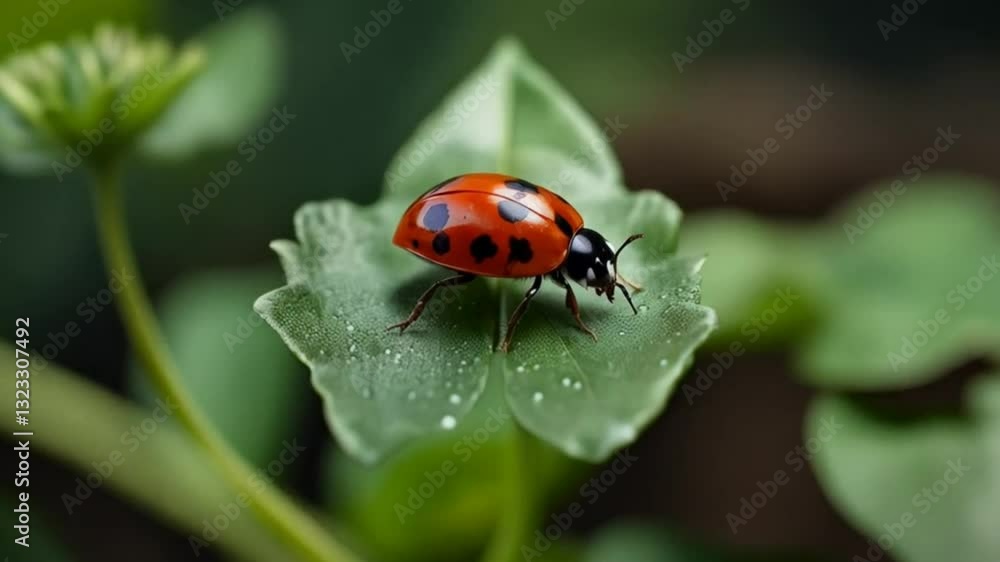 A ladybug perched on top of a rare four-leaf clover, ideal for illustrations and designs related to nature, good fortune, or whimsical themes A ladybug perched on top of a rare four-leaf clover, ideal for illustrations and designs related to nature, good fortune, or whimsical themes