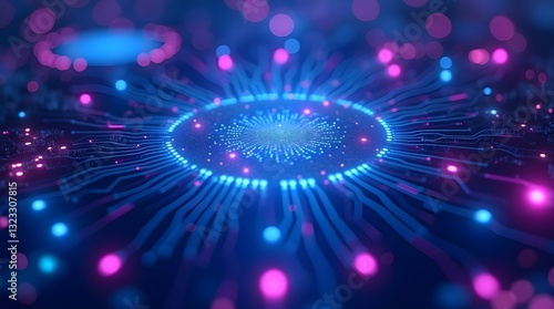 A Vibrant Digital Core Radiating Energy, Pulsing With Blue And Pink Light, Showcasing A Networks Intricate Connections