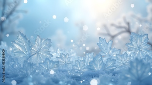 Frozen Leaves Whisper Winters Secrets In A Serene, Snow-covered Landscape Bathed In Soft, Ethereal Light
